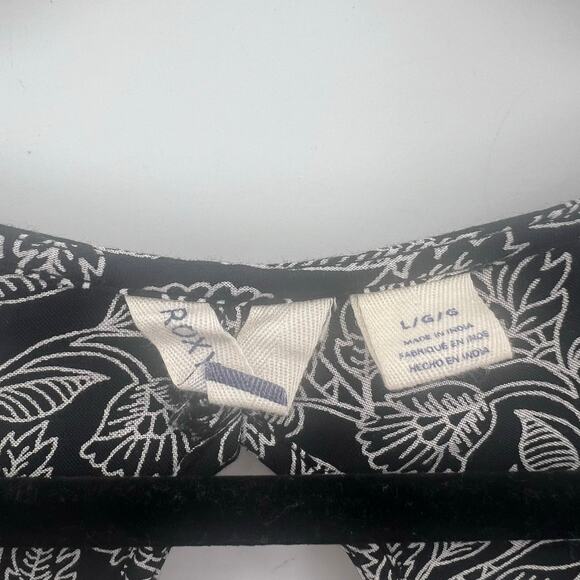 Roxy Floral V-Neck Dress Womens Large Black Pockets Cutout - Picture 7 of 8